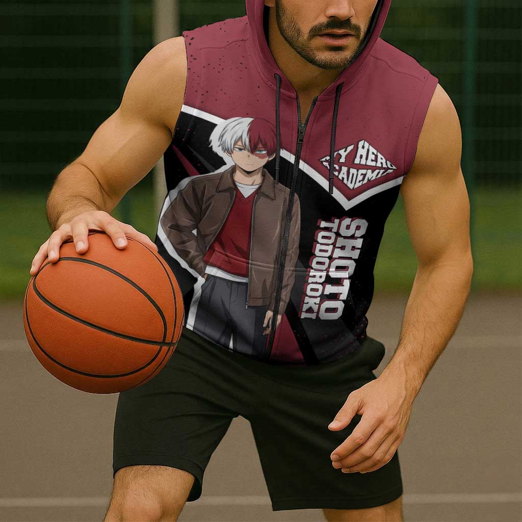 Shoto Todoroki My Hero Academia Sleeveless Zip Hoodie Anime Grunge Splatter Graphic Style