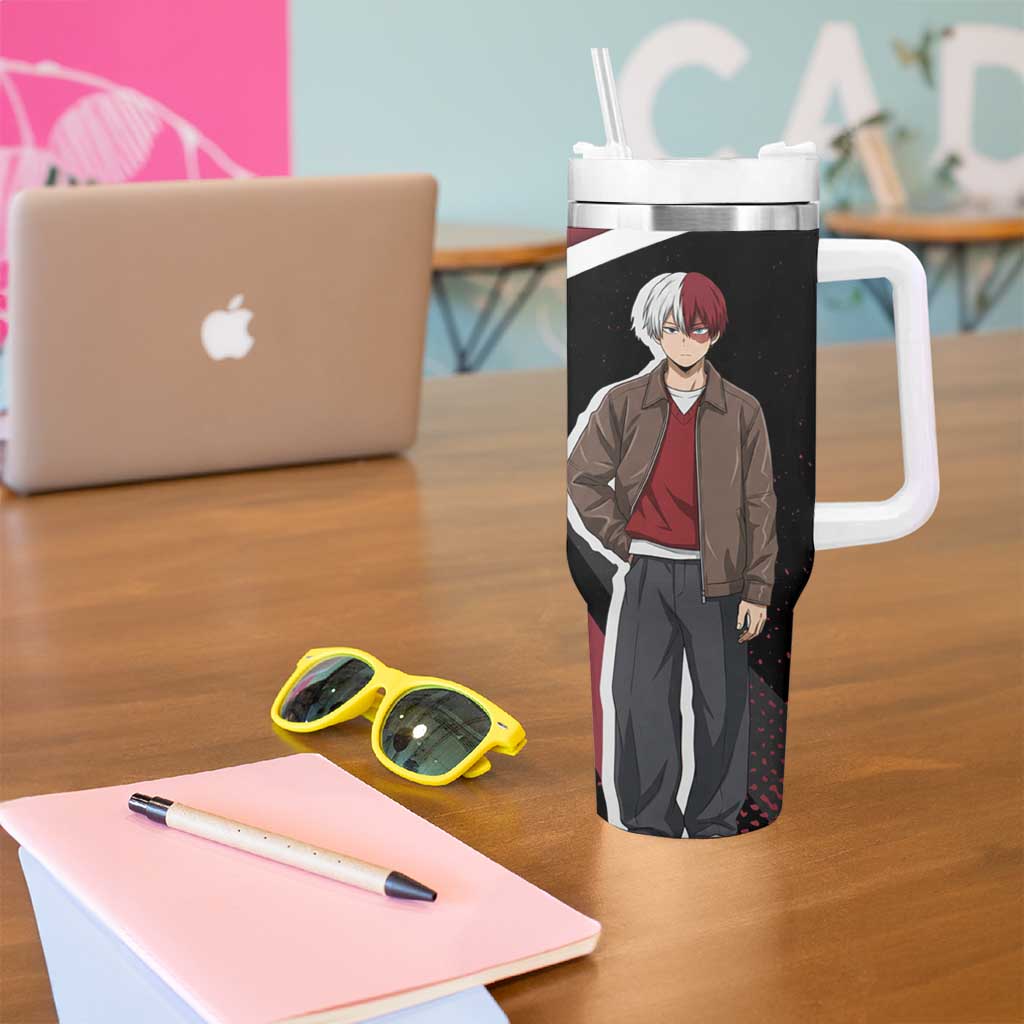 Shoto Todoroki My Hero Academia Tumbler With Handle Anime Grunge Splatter Graphic Style