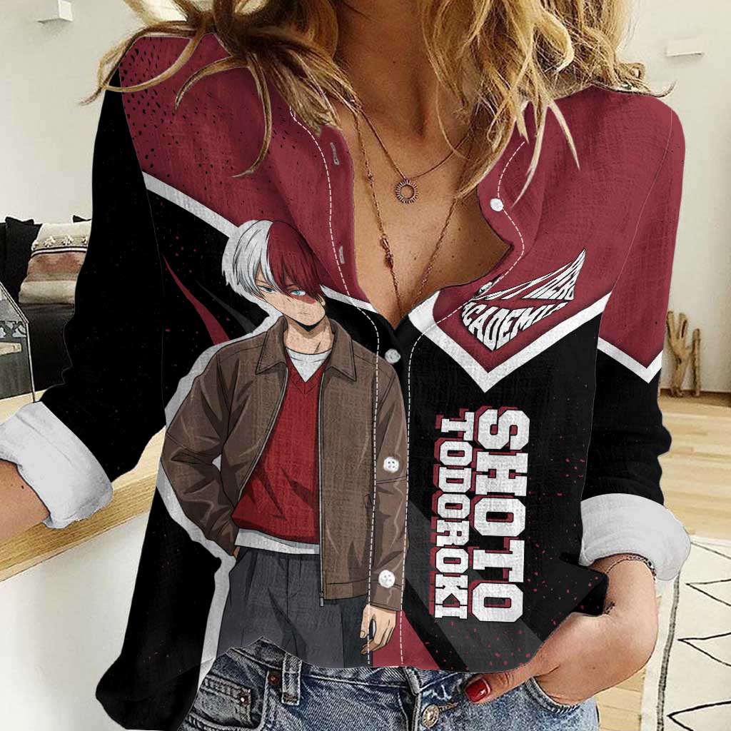 Shoto Todoroki My Hero Academia Women Casual Shirt Anime Grunge Splatter Graphic Style