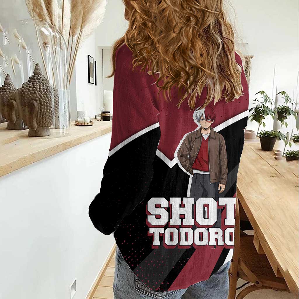 Shoto Todoroki My Hero Academia Women Casual Shirt Anime Grunge Splatter Graphic Style
