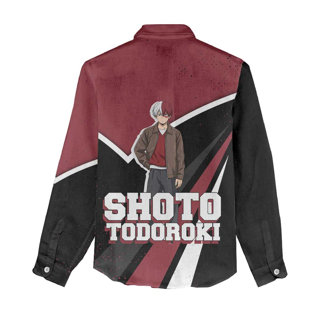 Shoto Todoroki My Hero Academia Women Casual Shirt Anime Grunge Splatter Graphic Style