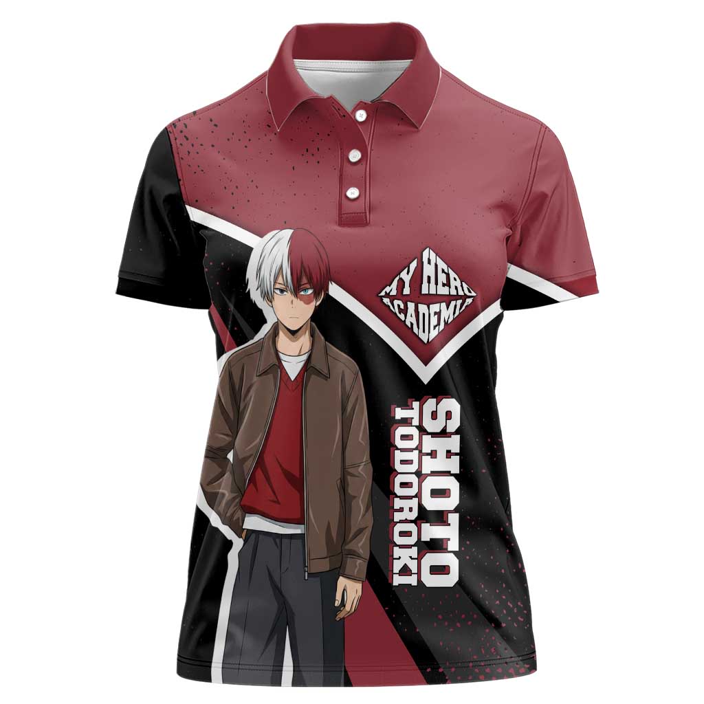 Shoto Todoroki My Hero Academia Women Polo Shirt Anime Grunge Splatter Graphic Style