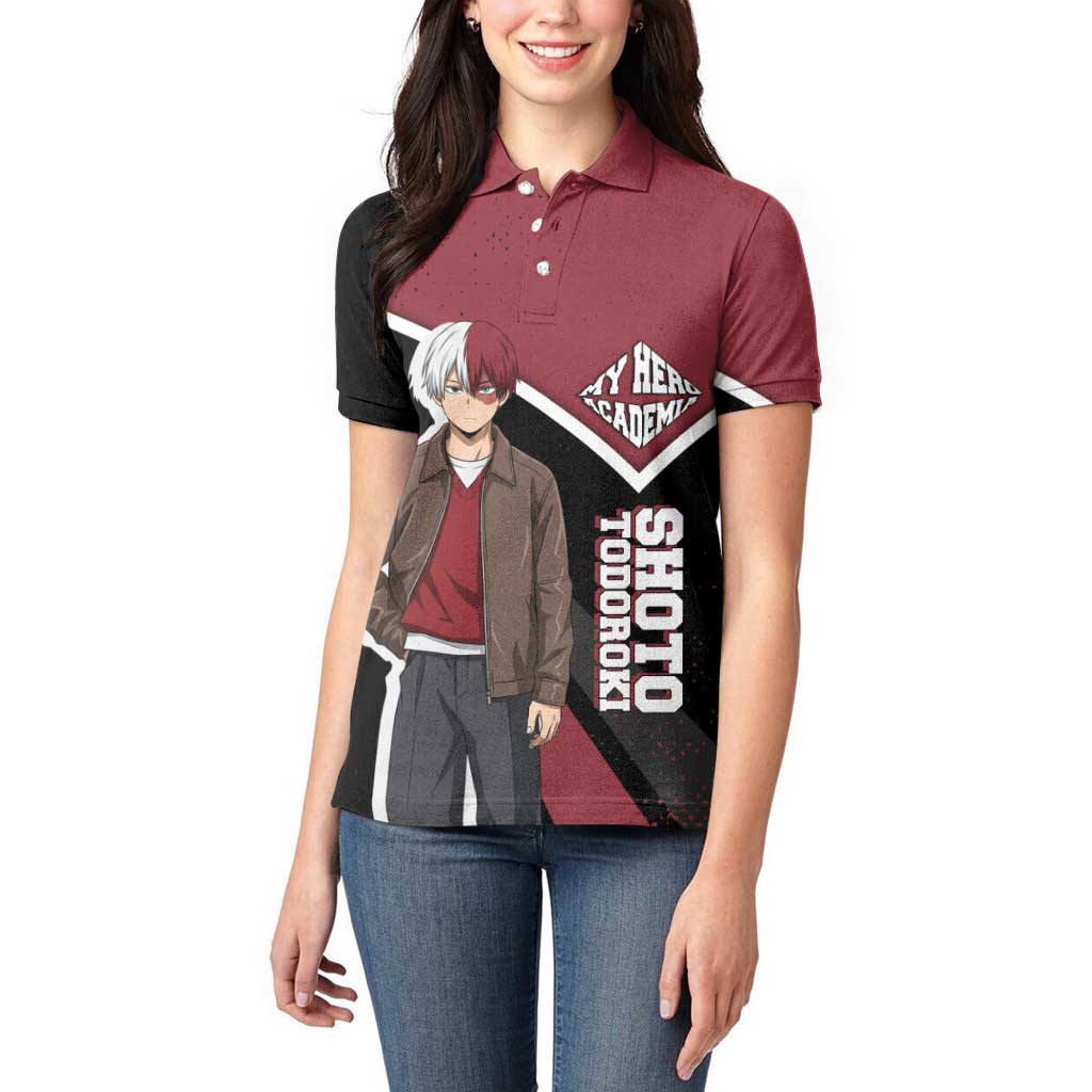 Shoto Todoroki My Hero Academia Women Polo Shirt Anime Grunge Splatter Graphic Style