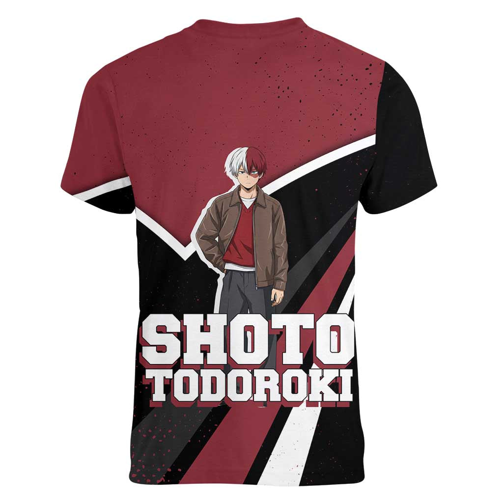 Shoto Todoroki My Hero Academia Women V-Neck T-Shirt Anime Grunge Splatter Graphic Style