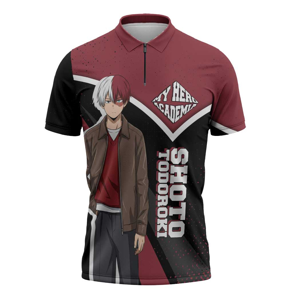 Shoto Todoroki My Hero Academia Zipper Polo Shirt Anime Grunge Splatter Graphic Style