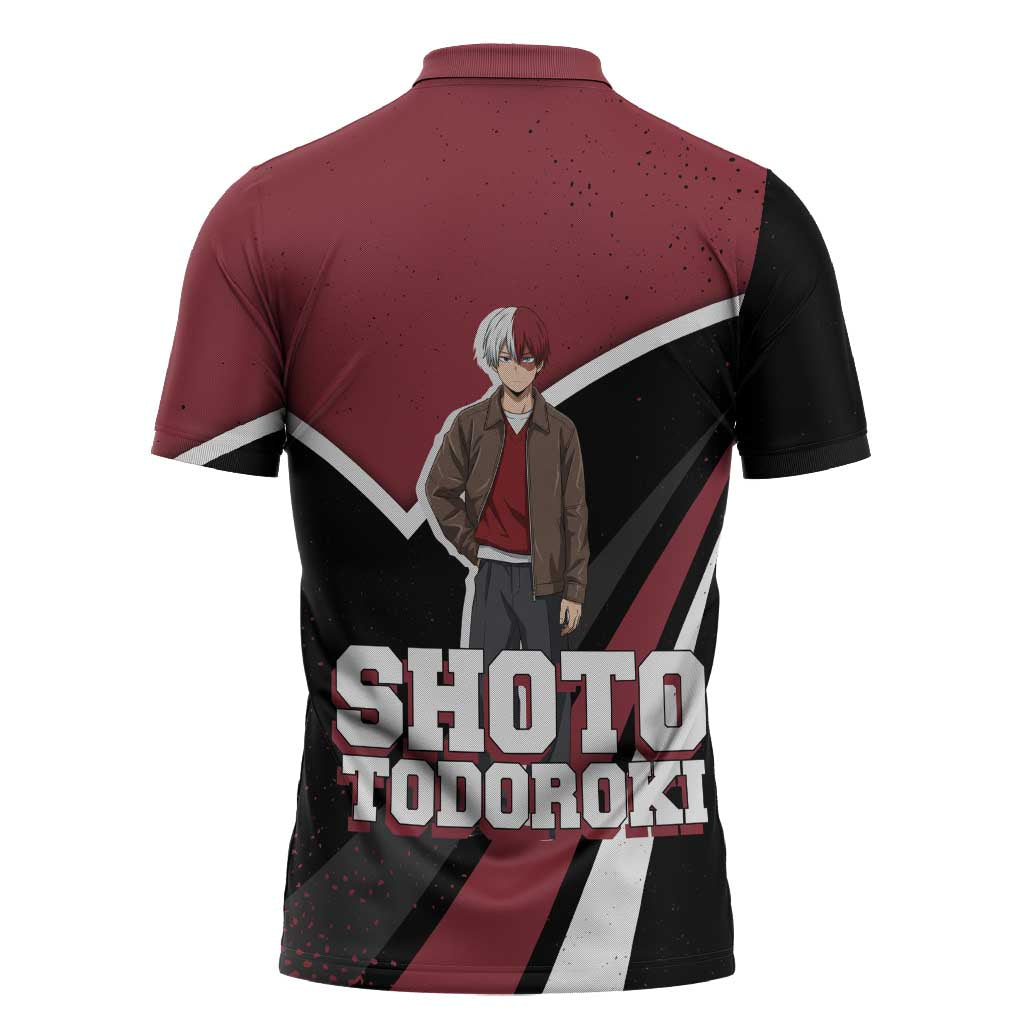 Shoto Todoroki My Hero Academia Zipper Polo Shirt Anime Grunge Splatter Graphic Style