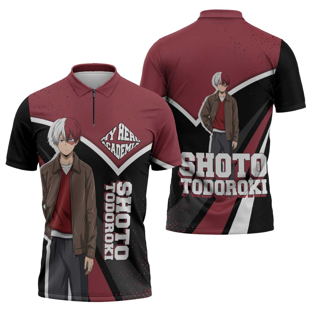 Shoto Todoroki My Hero Academia Zipper Polo Shirt Anime Grunge Splatter Graphic Style