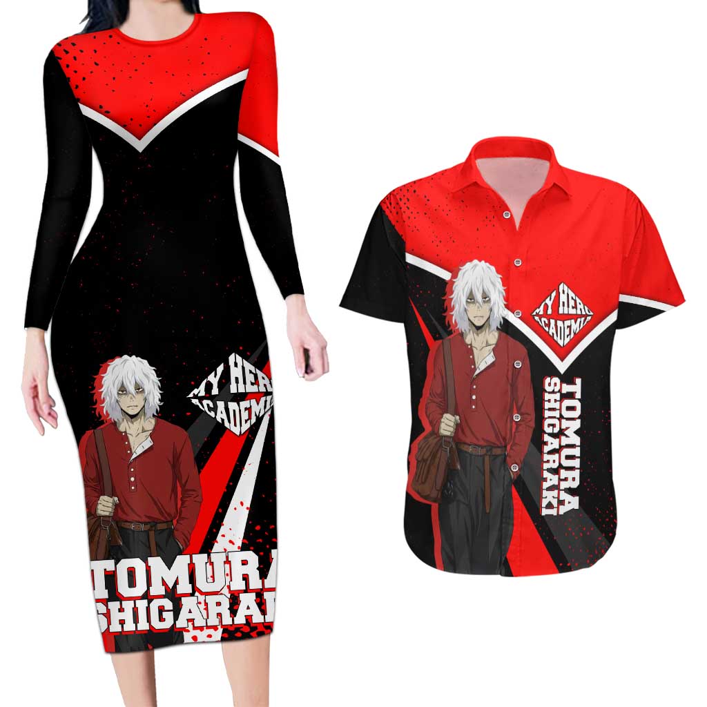 Tomura Shigaraki My Hero Academia Couples Matching Long Sleeve Bodycon Dress and Hawaiian Shirt Anime Grunge Splatter Graphic Style