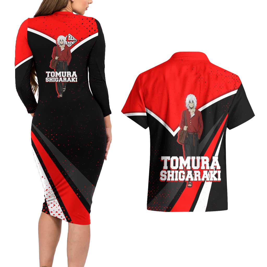 Tomura Shigaraki My Hero Academia Couples Matching Long Sleeve Bodycon Dress and Hawaiian Shirt Anime Grunge Splatter Graphic Style