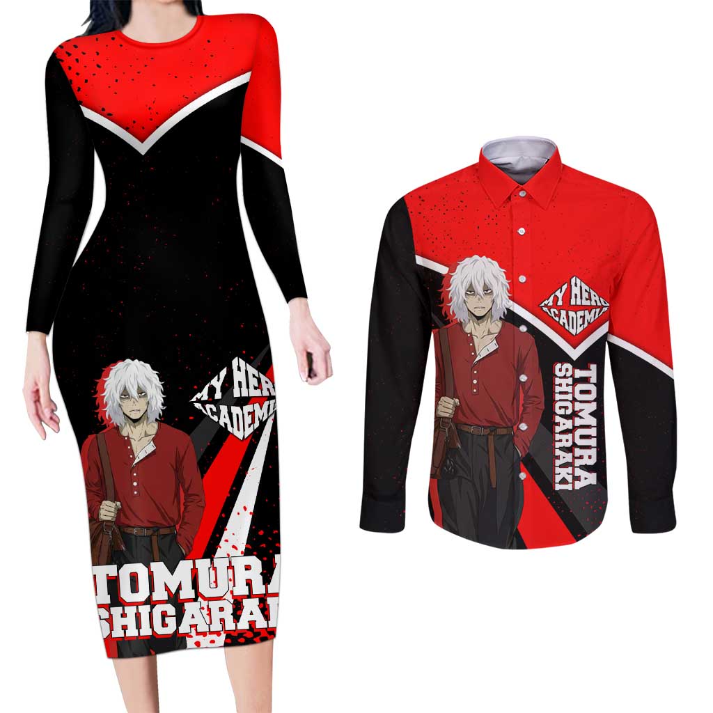 Tomura Shigaraki My Hero Academia Couples Matching Long Sleeve Bodycon Dress and Long Sleeve Button Shirt Anime Grunge Splatter Graphic Style