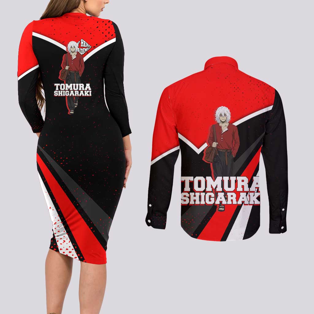 Tomura Shigaraki My Hero Academia Couples Matching Long Sleeve Bodycon Dress and Long Sleeve Button Shirt Anime Grunge Splatter Graphic Style