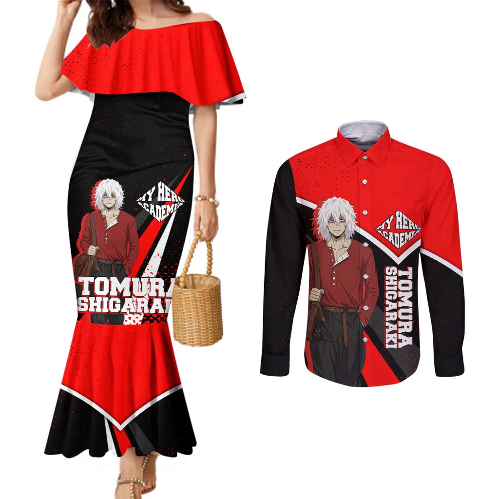 Tomura Shigaraki My Hero Academia Couples Matching Mermaid Dress and Long Sleeve Button Shirt Anime Grunge Splatter Graphic Style