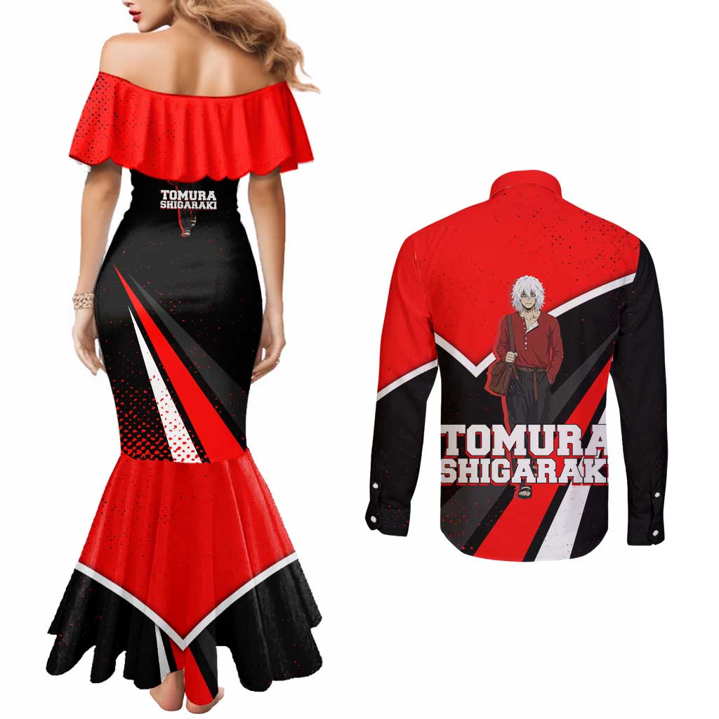 Tomura Shigaraki My Hero Academia Couples Matching Mermaid Dress and Long Sleeve Button Shirt Anime Grunge Splatter Graphic Style