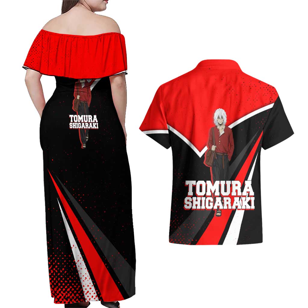 Tomura Shigaraki My Hero Academia Couples Matching Off Shoulder Maxi Dress and Hawaiian Shirt Anime Grunge Splatter Graphic Style