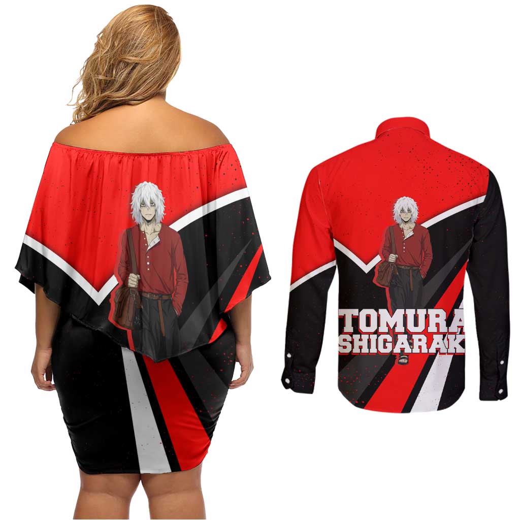 Tomura Shigaraki My Hero Academia Couples Matching Off Shoulder Short Dress and Long Sleeve Button Shirt Anime Grunge Splatter Graphic Style