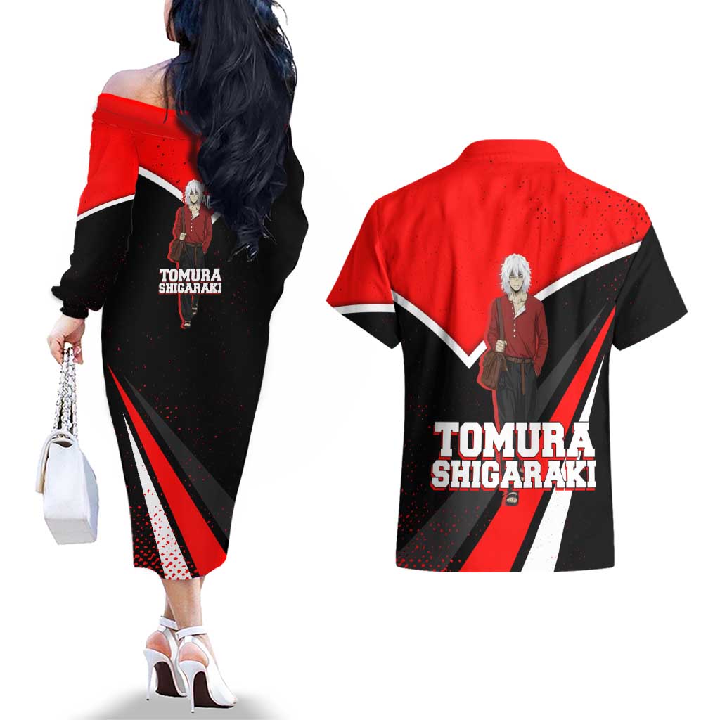 Tomura Shigaraki My Hero Academia Couples Matching Off The Shoulder Long Sleeve Dress and Hawaiian Shirt Anime Grunge Splatter Graphic Style