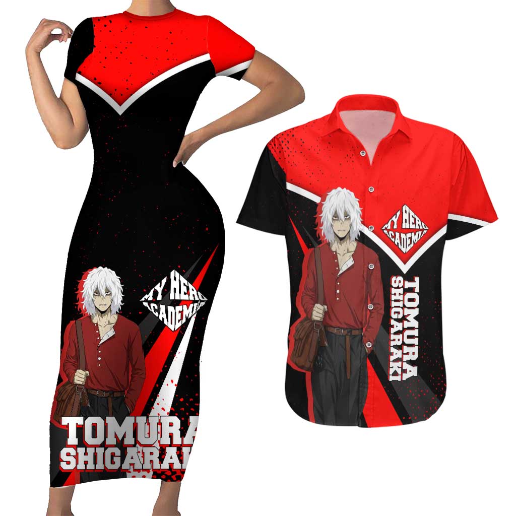 Tomura Shigaraki My Hero Academia Couples Matching Short Sleeve Bodycon Dress and Hawaiian Shirt Anime Grunge Splatter Graphic Style