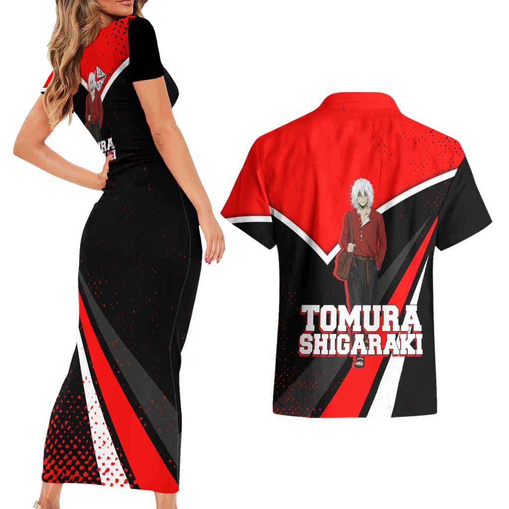 Tomura Shigaraki My Hero Academia Couples Matching Short Sleeve Bodycon Dress and Hawaiian Shirt Anime Grunge Splatter Graphic Style