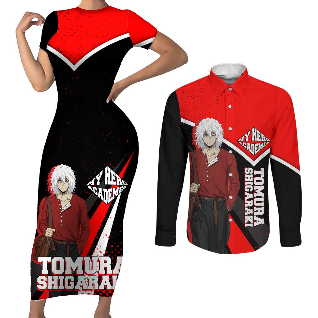 Tomura Shigaraki My Hero Academia Couples Matching Short Sleeve Bodycon Dress and Long Sleeve Button Shirt Anime Grunge Splatter Graphic Style