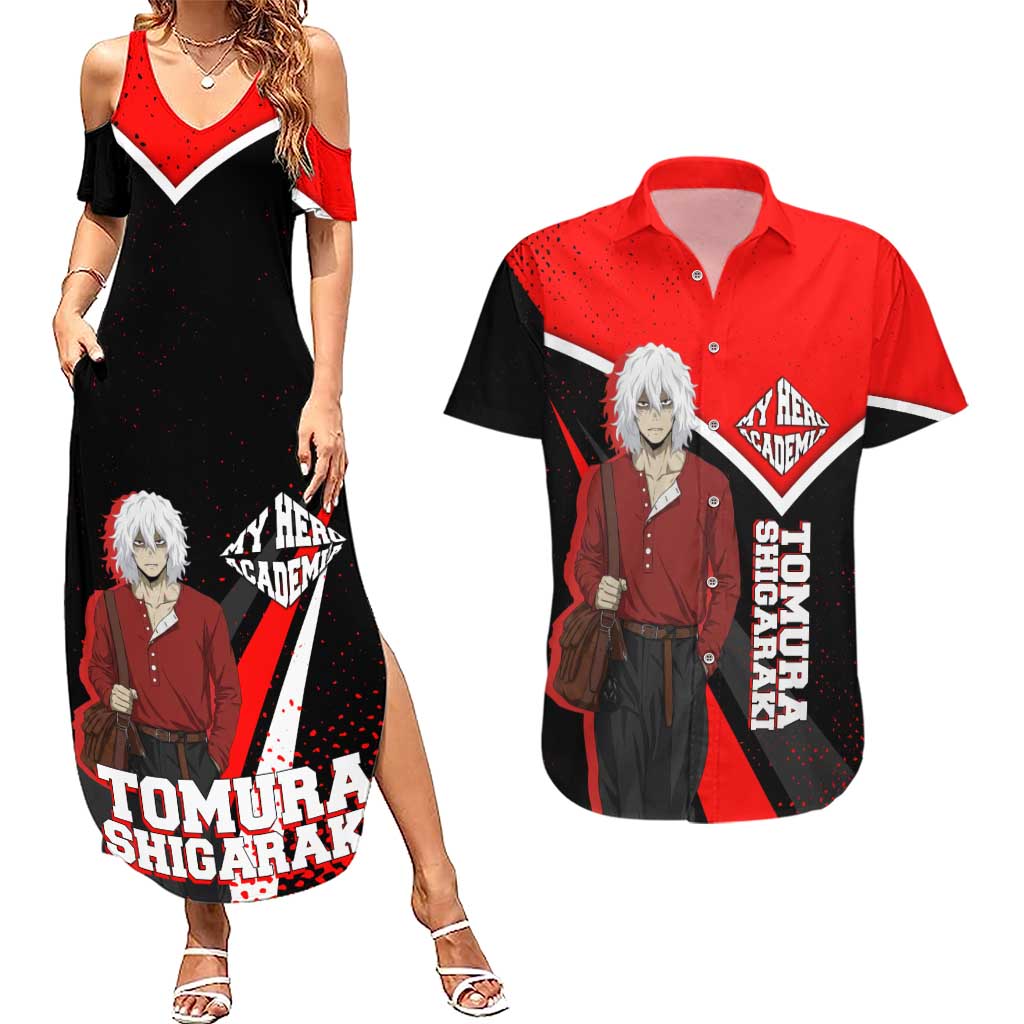 Tomura Shigaraki My Hero Academia Couples Matching Summer Maxi Dress and Hawaiian Shirt Anime Grunge Splatter Graphic Style