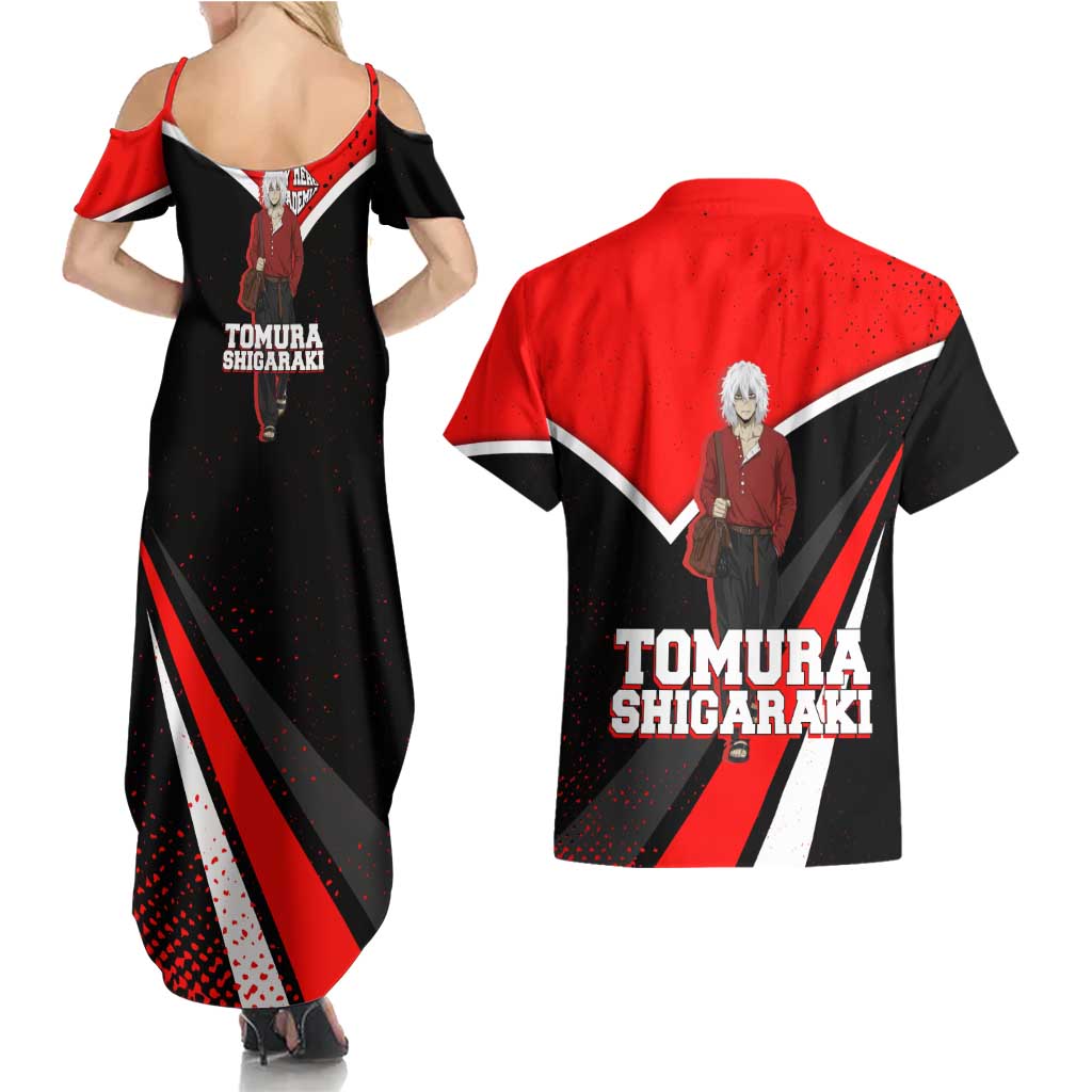 Tomura Shigaraki My Hero Academia Couples Matching Summer Maxi Dress and Hawaiian Shirt Anime Grunge Splatter Graphic Style