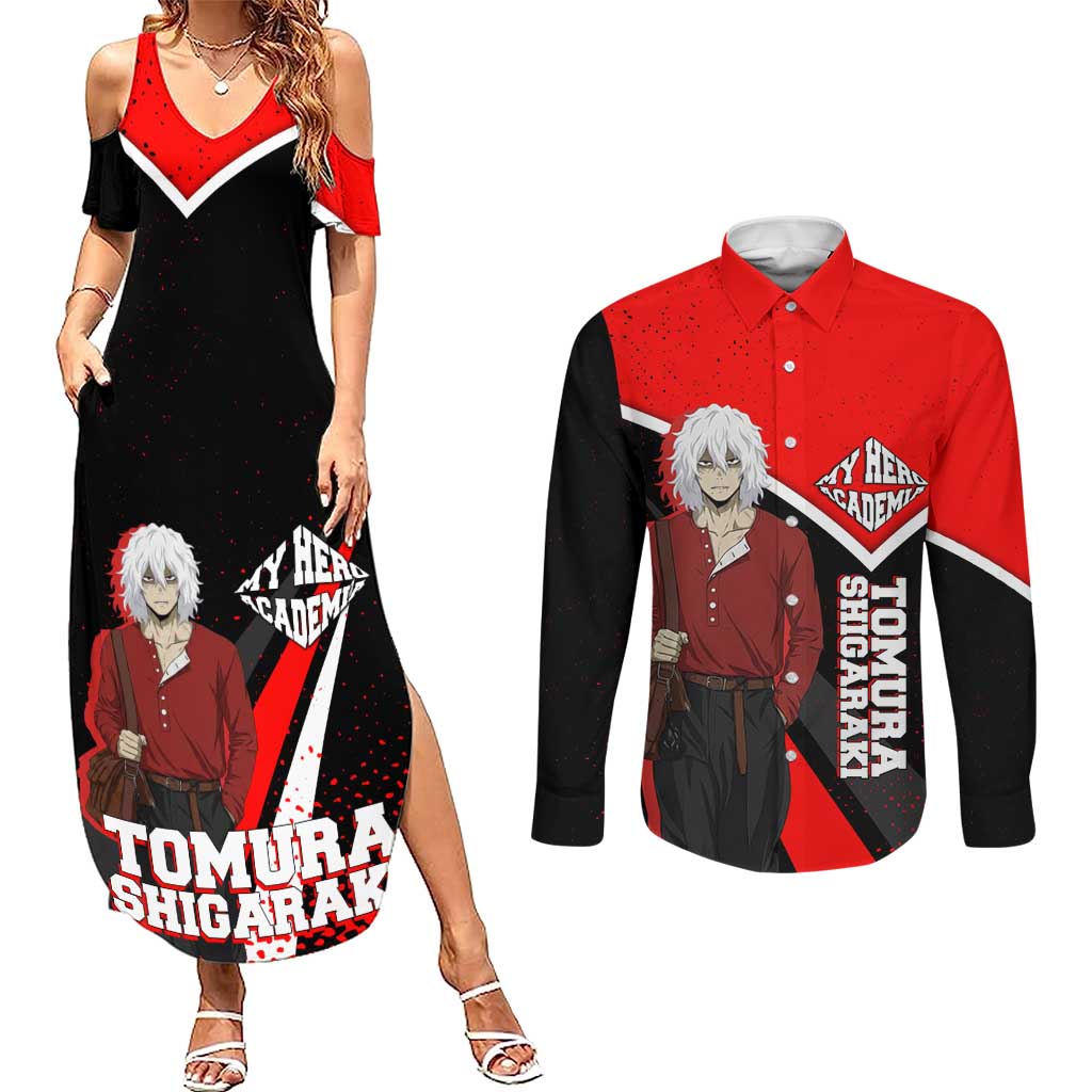 Tomura Shigaraki My Hero Academia Couples Matching Summer Maxi Dress and Long Sleeve Button Shirt Anime Grunge Splatter Graphic Style
