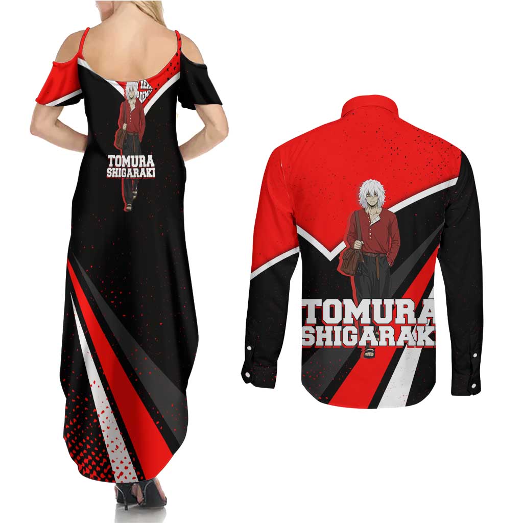 Tomura Shigaraki My Hero Academia Couples Matching Summer Maxi Dress and Long Sleeve Button Shirt Anime Grunge Splatter Graphic Style
