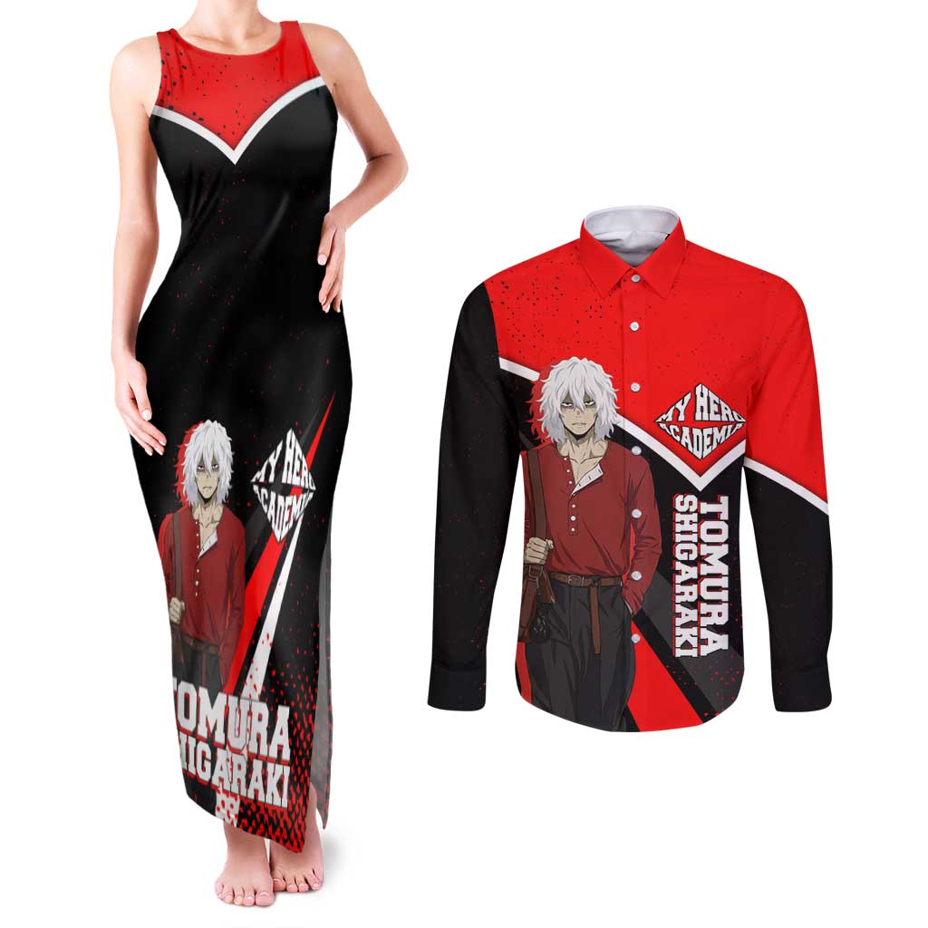 Tomura Shigaraki My Hero Academia Couples Matching Tank Maxi Dress and Long Sleeve Button Shirt Anime Grunge Splatter Graphic Style