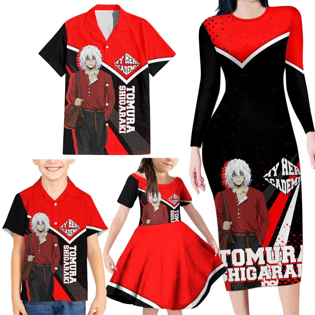 Tomura Shigaraki My Hero Academia Family Matching Long Sleeve Bodycon Dress and Hawaiian Shirt Anime Grunge Splatter Graphic Style
