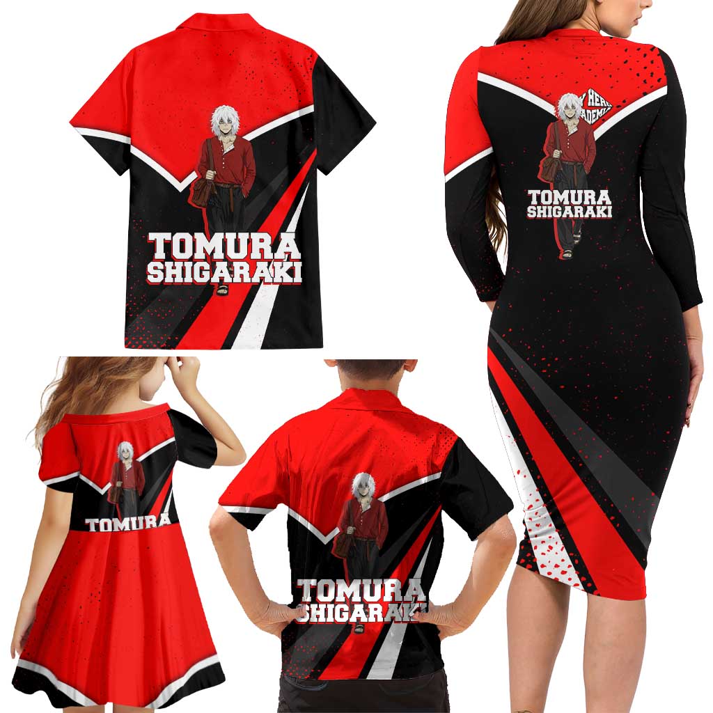 Tomura Shigaraki My Hero Academia Family Matching Long Sleeve Bodycon Dress and Hawaiian Shirt Anime Grunge Splatter Graphic Style