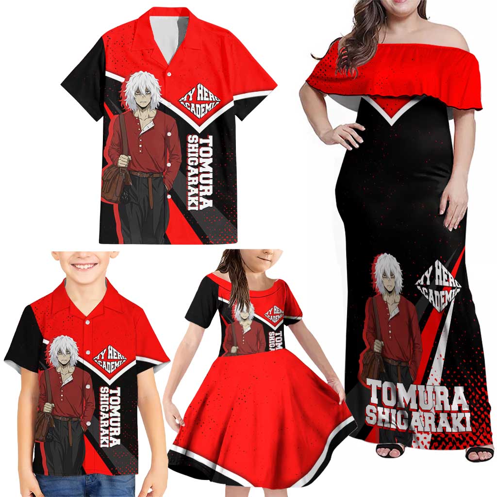 Tomura Shigaraki My Hero Academia Family Matching Off Shoulder Maxi Dress and Hawaiian Shirt Anime Grunge Splatter Graphic Style