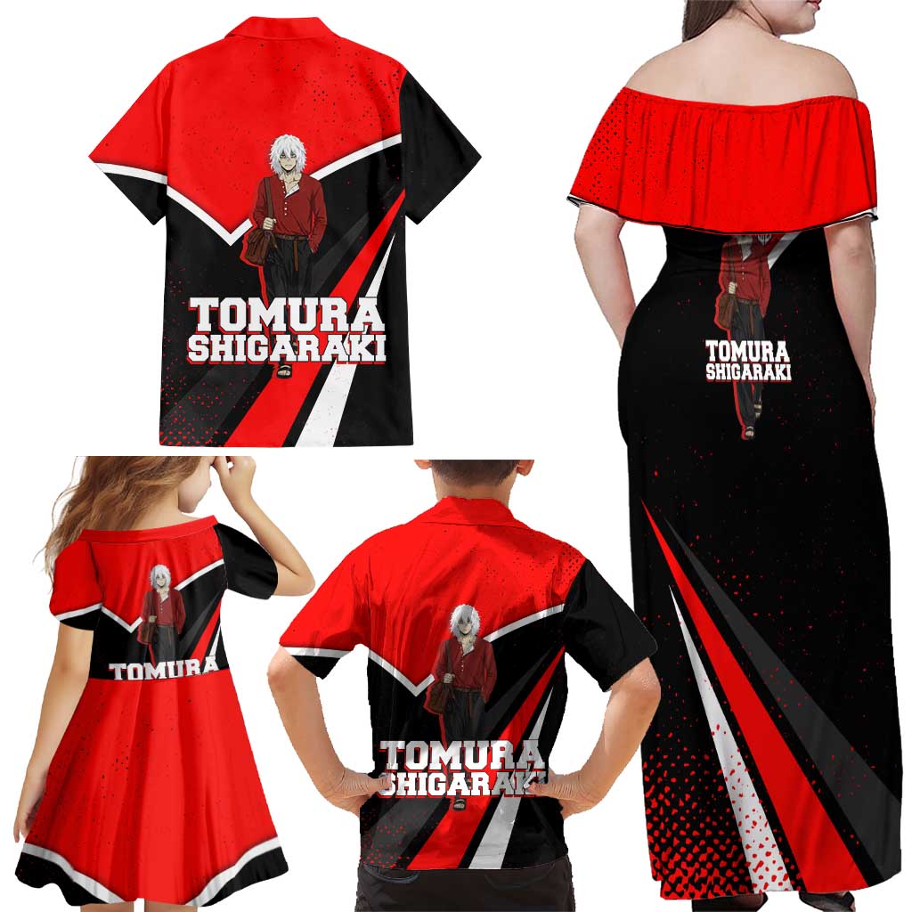 Tomura Shigaraki My Hero Academia Family Matching Off Shoulder Maxi Dress and Hawaiian Shirt Anime Grunge Splatter Graphic Style
