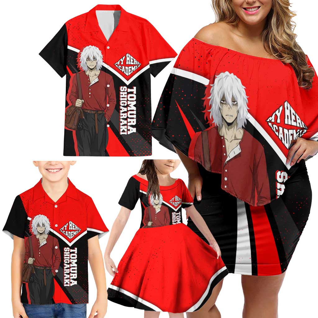 Tomura Shigaraki My Hero Academia Family Matching Off Shoulder Short Dress and Hawaiian Shirt Anime Grunge Splatter Graphic Style
