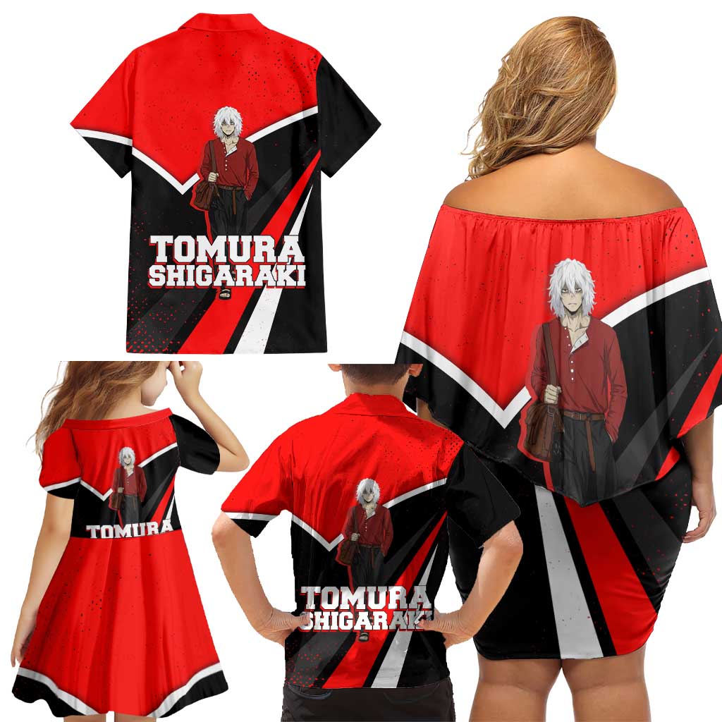 Tomura Shigaraki My Hero Academia Family Matching Off Shoulder Short Dress and Hawaiian Shirt Anime Grunge Splatter Graphic Style