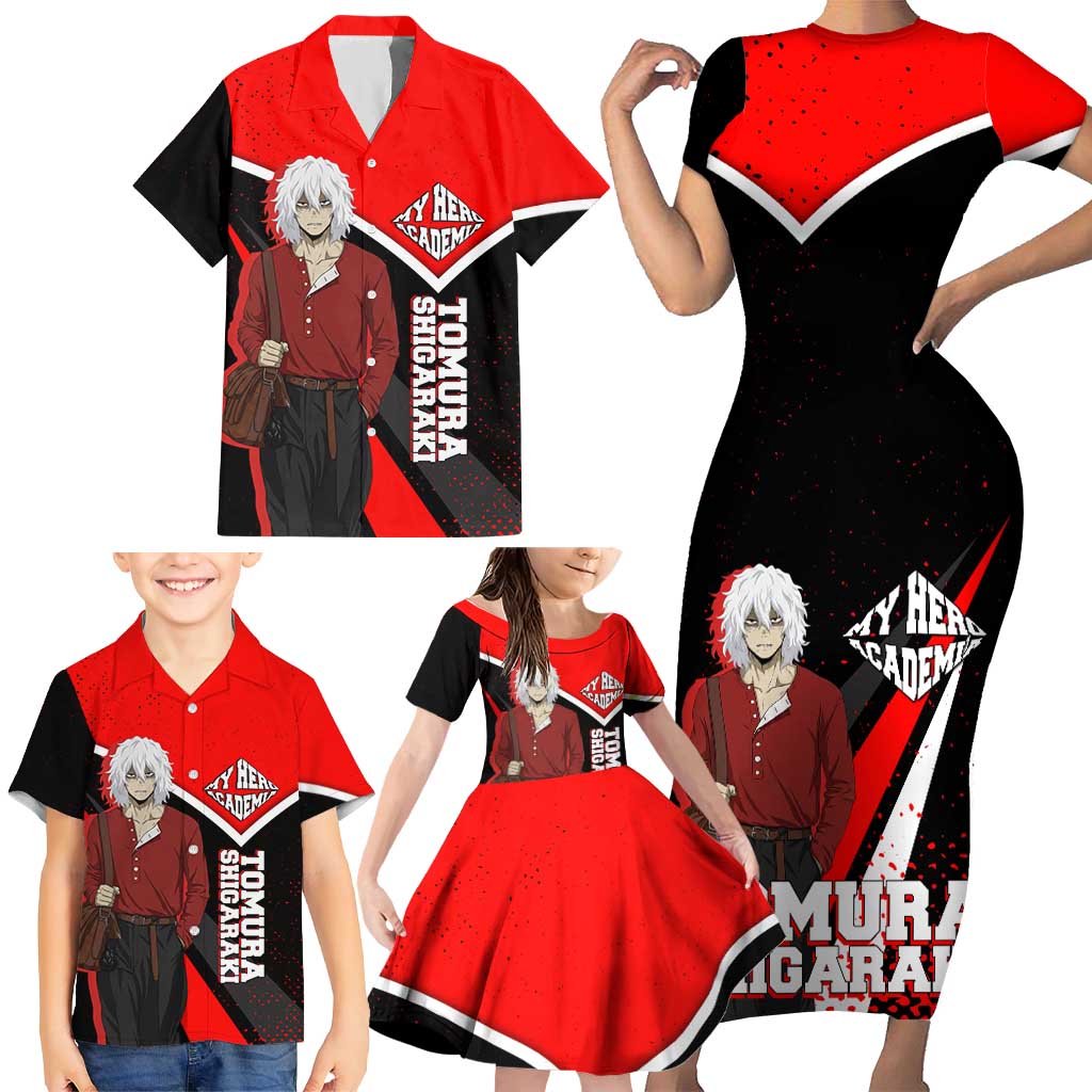 Tomura Shigaraki My Hero Academia Family Matching Short Sleeve Bodycon Dress and Hawaiian Shirt Anime Grunge Splatter Graphic Style