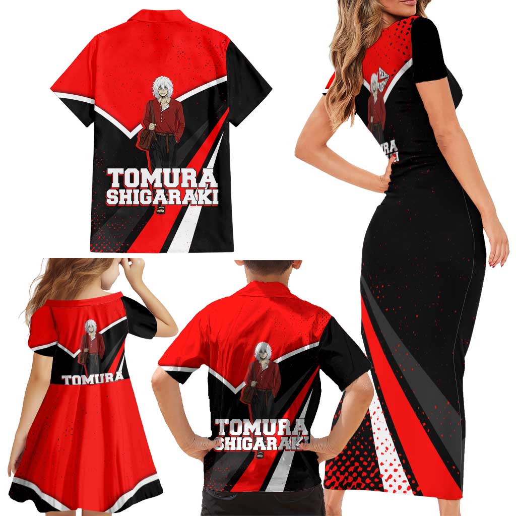 Tomura Shigaraki My Hero Academia Family Matching Short Sleeve Bodycon Dress and Hawaiian Shirt Anime Grunge Splatter Graphic Style