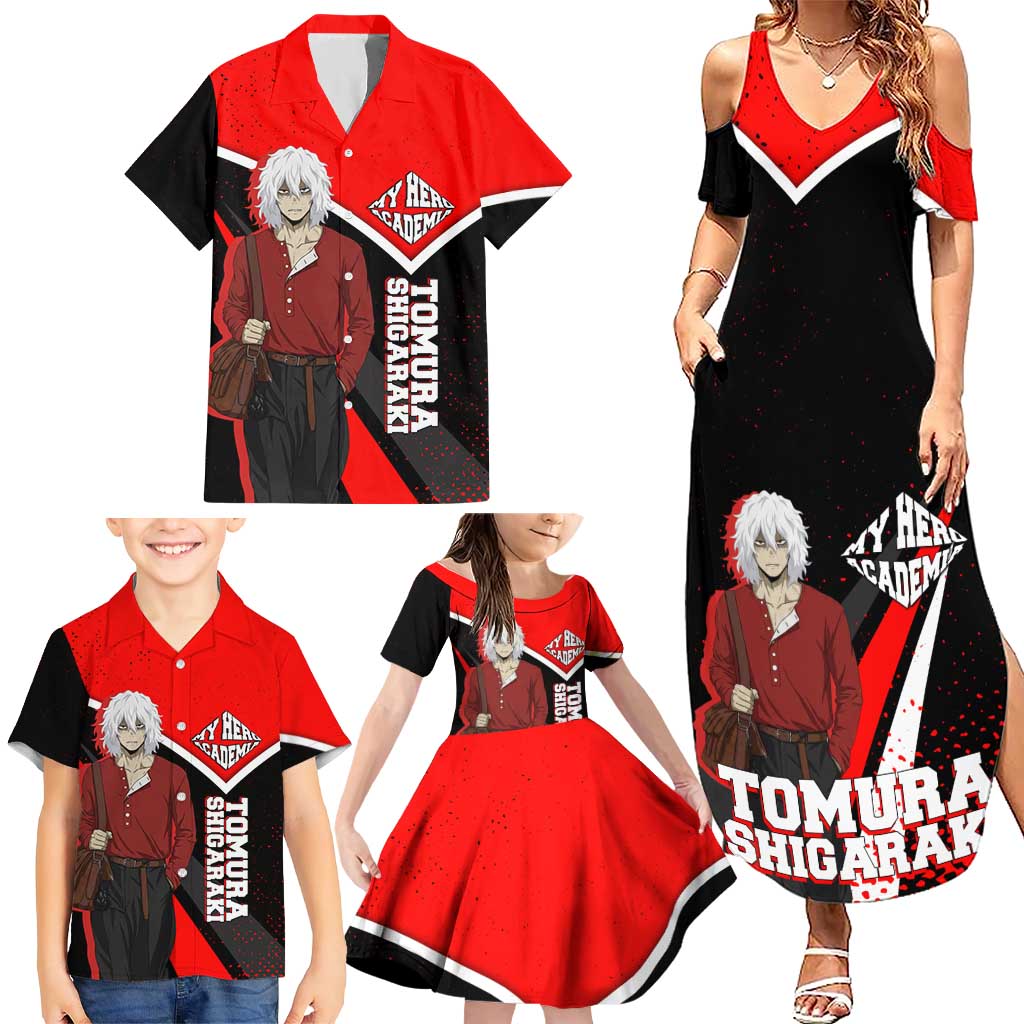 Tomura Shigaraki My Hero Academia Family Matching Summer Maxi Dress and Hawaiian Shirt Anime Grunge Splatter Graphic Style