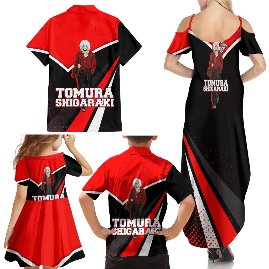 Tomura Shigaraki My Hero Academia Family Matching Summer Maxi Dress and Hawaiian Shirt Anime Grunge Splatter Graphic Style