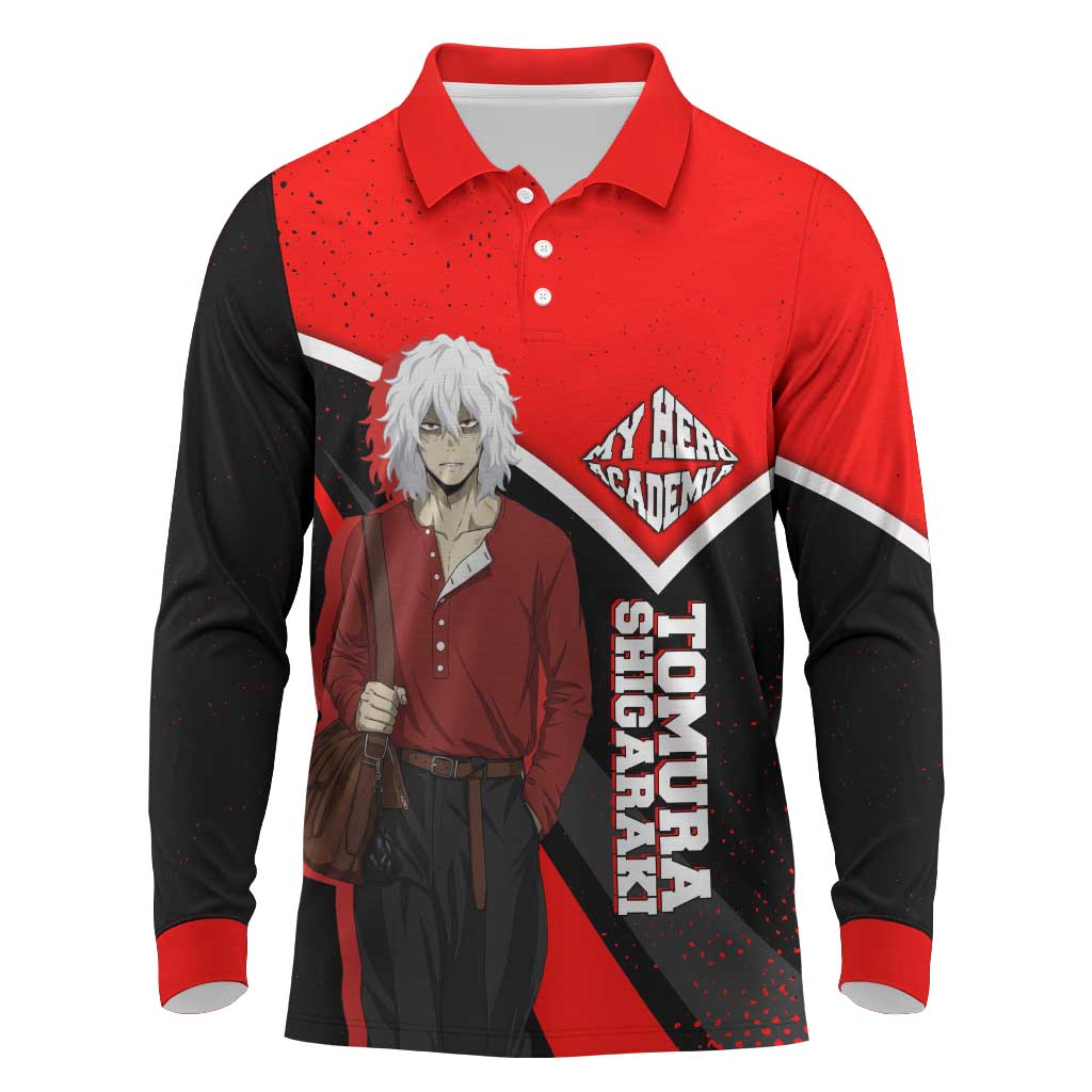 Tomura Shigaraki My Hero Academia Long Sleeve Polo Shirt Anime Grunge Splatter Graphic Style
