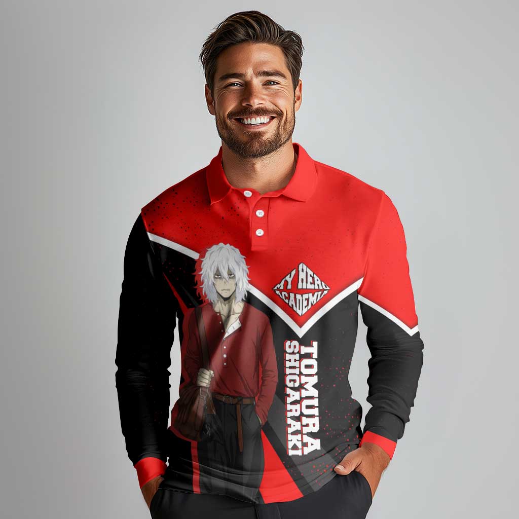 Tomura Shigaraki My Hero Academia Long Sleeve Polo Shirt Anime Grunge Splatter Graphic Style