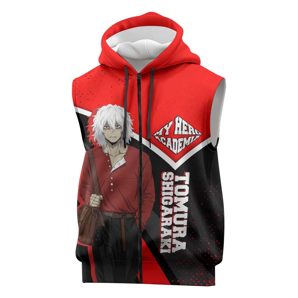 Tomura Shigaraki My Hero Academia Sleeveless Zip Hoodie Anime Grunge Splatter Graphic Style