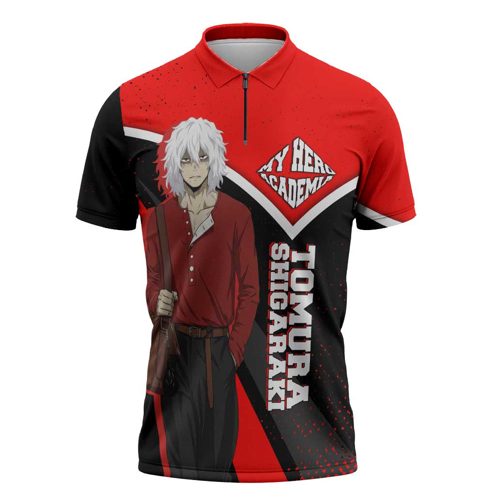 Tomura Shigaraki My Hero Academia Zipper Polo Shirt Anime Grunge Splatter Graphic Style