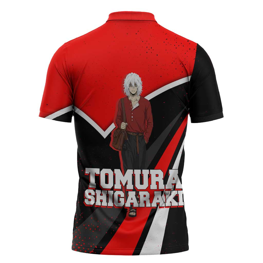 Tomura Shigaraki My Hero Academia Zipper Polo Shirt Anime Grunge Splatter Graphic Style