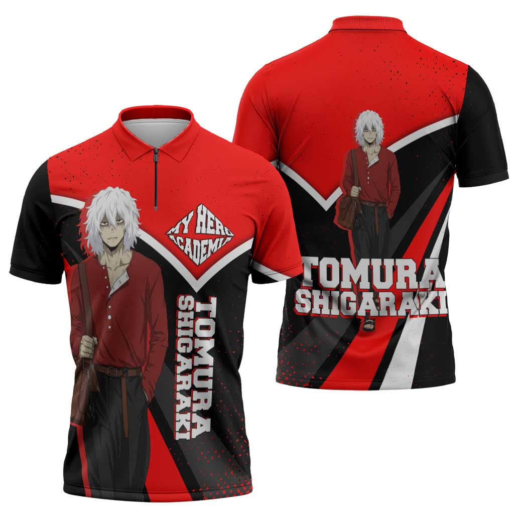Tomura Shigaraki My Hero Academia Zipper Polo Shirt Anime Grunge Splatter Graphic Style