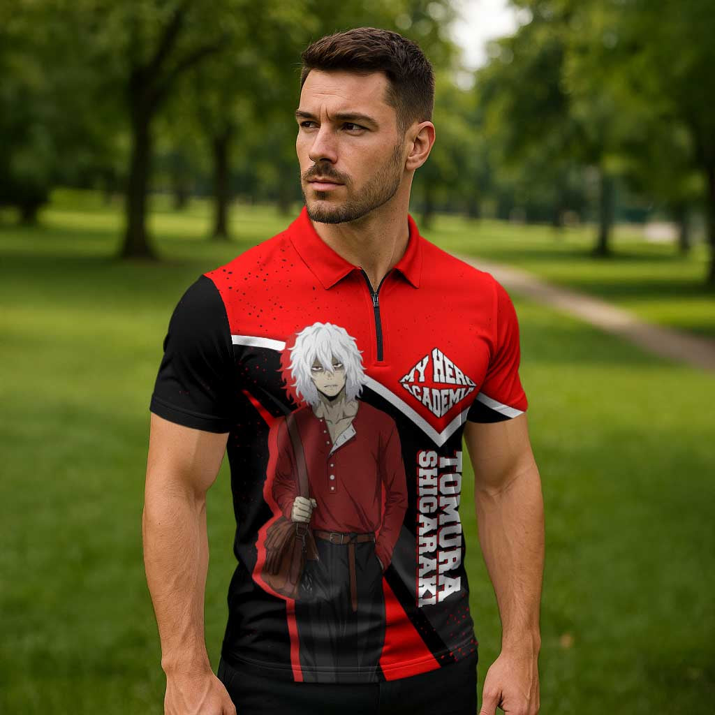 Tomura Shigaraki My Hero Academia Zipper Polo Shirt Anime Grunge Splatter Graphic Style