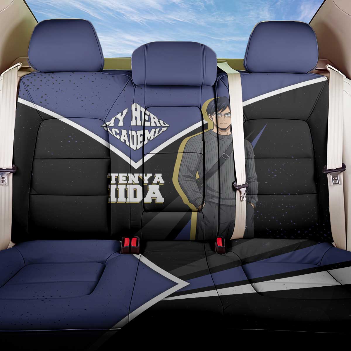 Tenya Iida My Hero Academia Back Car Seat Cover Anime Grunge Splatter Graphic Style