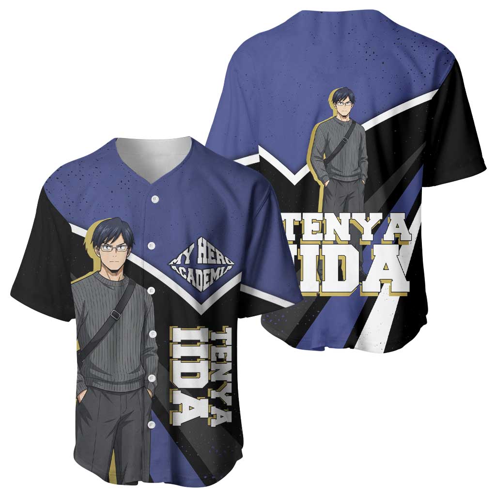 Tenya Iida My Hero Academia Baseball Jersey Anime Grunge Splatter Graphic Style