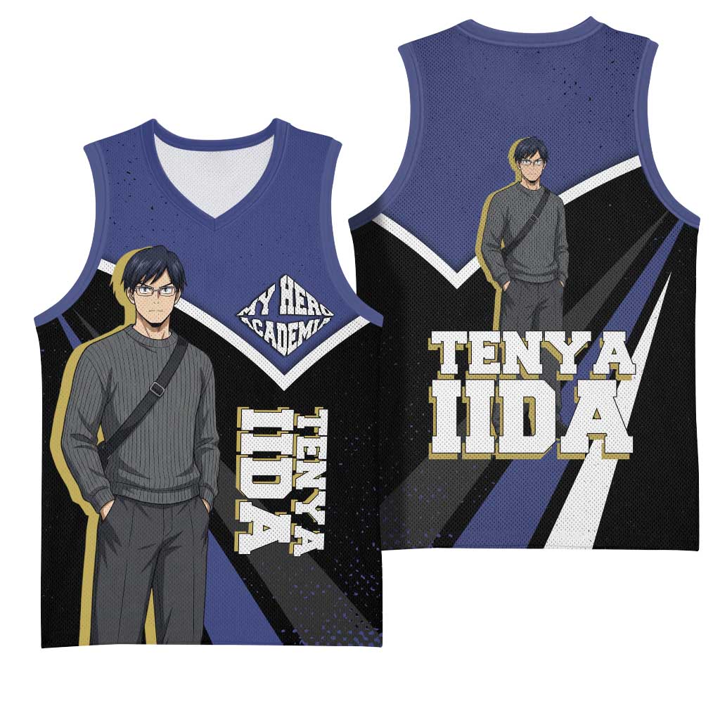 Tenya Iida My Hero Academia Basketball Jersey Anime Grunge Splatter Graphic Style