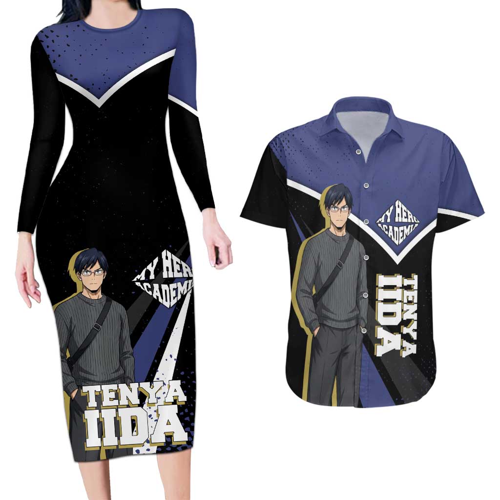 Tenya Iida My Hero Academia Couples Matching Long Sleeve Bodycon Dress and Hawaiian Shirt Anime Grunge Splatter Graphic Style