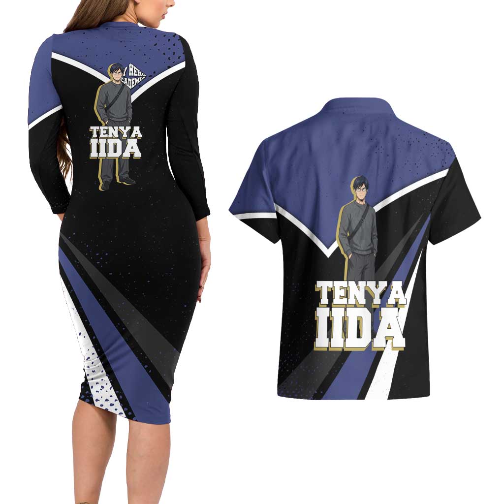 Tenya Iida My Hero Academia Couples Matching Long Sleeve Bodycon Dress and Hawaiian Shirt Anime Grunge Splatter Graphic Style